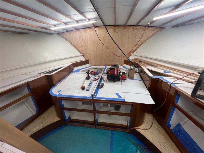 Hull #9 - Master stateroom forward bulkhead in place - photo © Michael Rybovich & Sons
