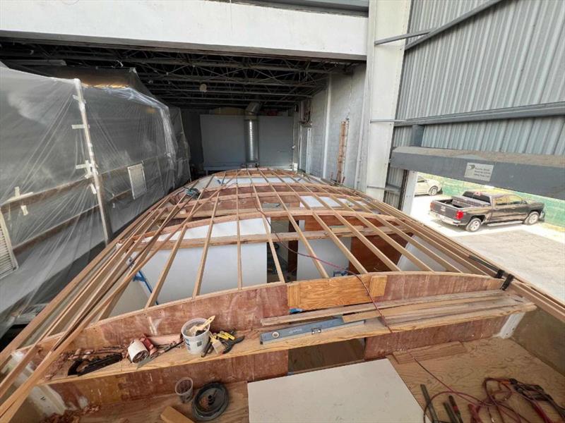 Hull #10 - Ready for foredeck planking - photo © Michael Rybovich & Sons