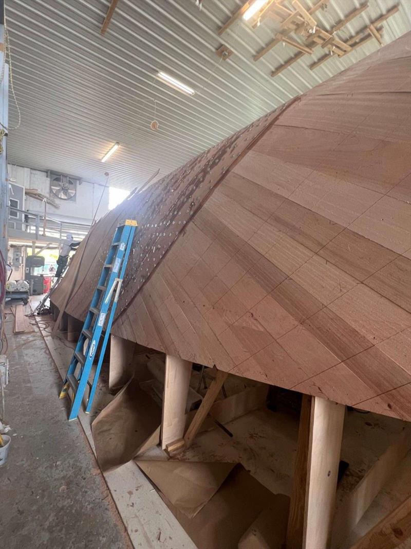 Hull #11 - Fitting second layer - photo © Michael Rybovich & Sons