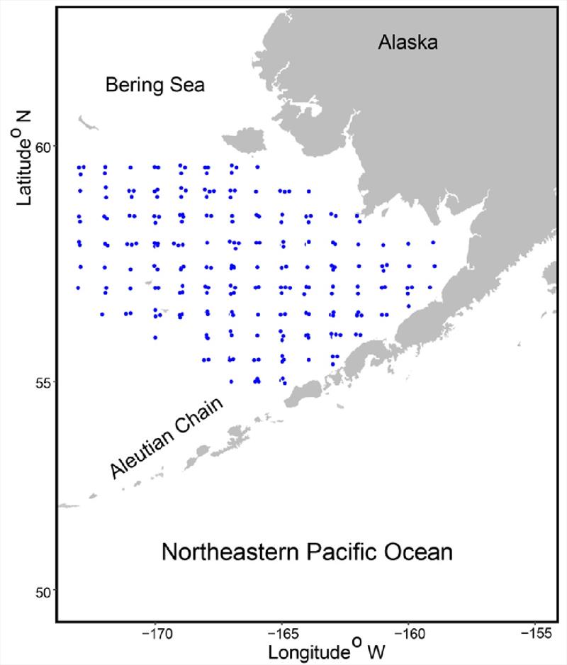 Map of sampling locations in the southeastern Bering Sea photo copyright NOAA Fisheries taken at  and featuring the Fishing boat class