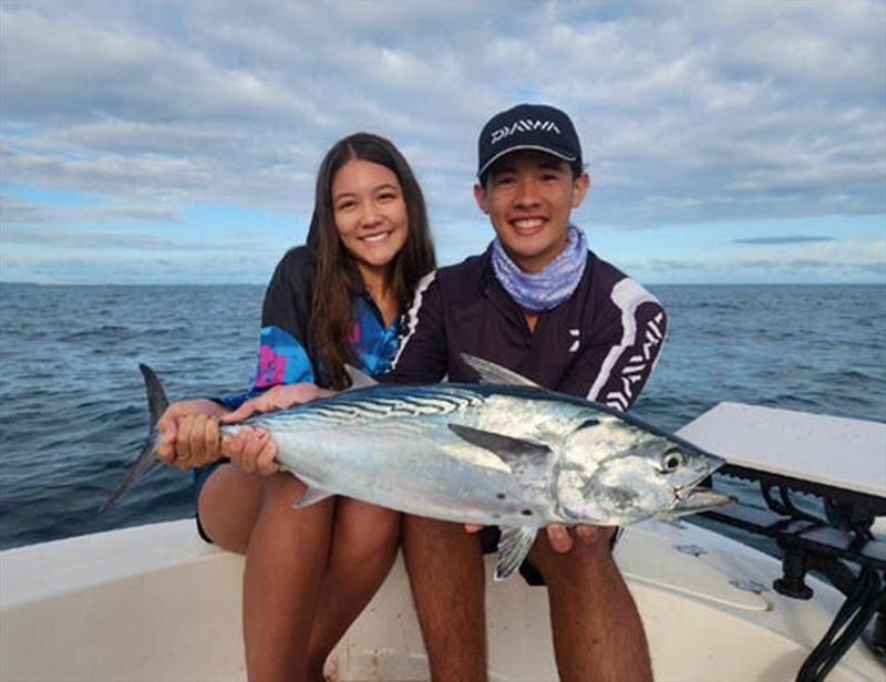 Sean and his sister Mya with her first mack tuna caught over near Coongul Point photo copyright Fisho's Tackle World taken at  and featuring the Fishing boat class