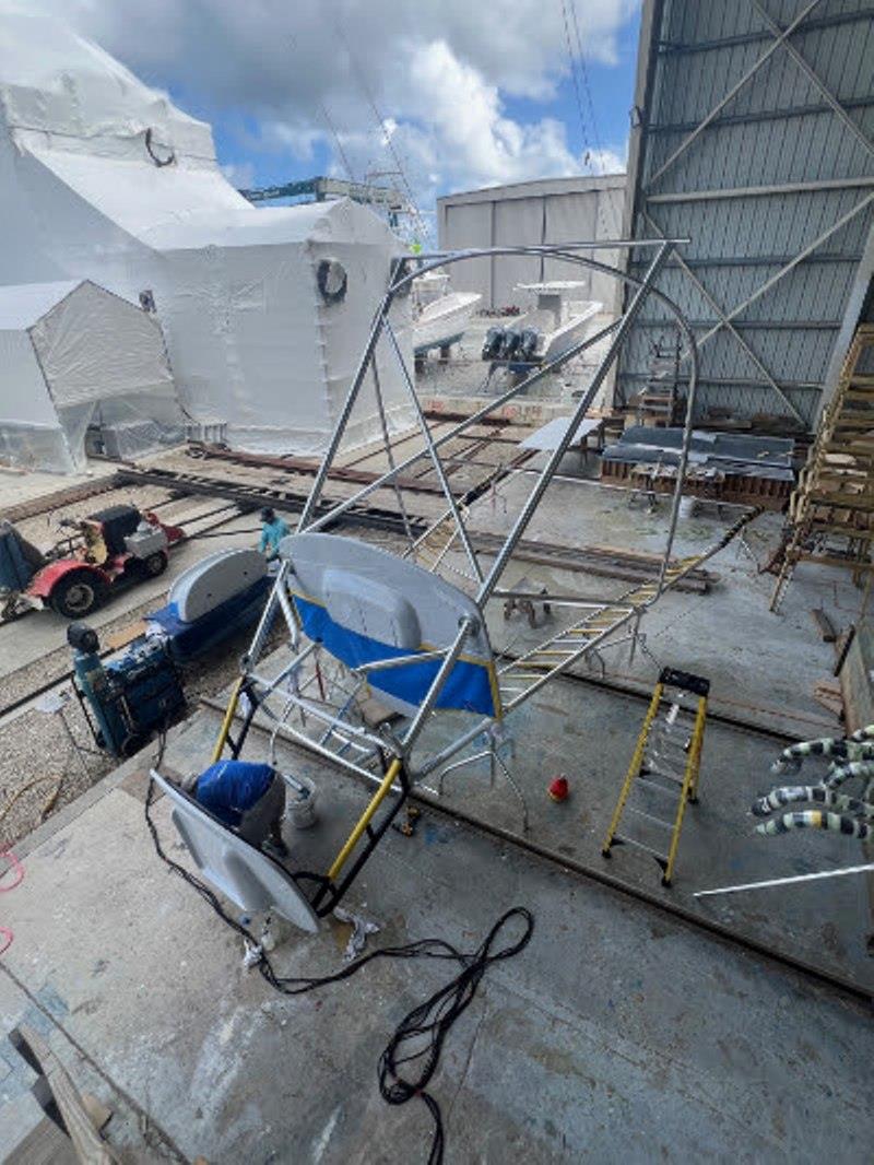 Hull #8 - Tower ready for lift - photo © Michael Rybovich & Sons