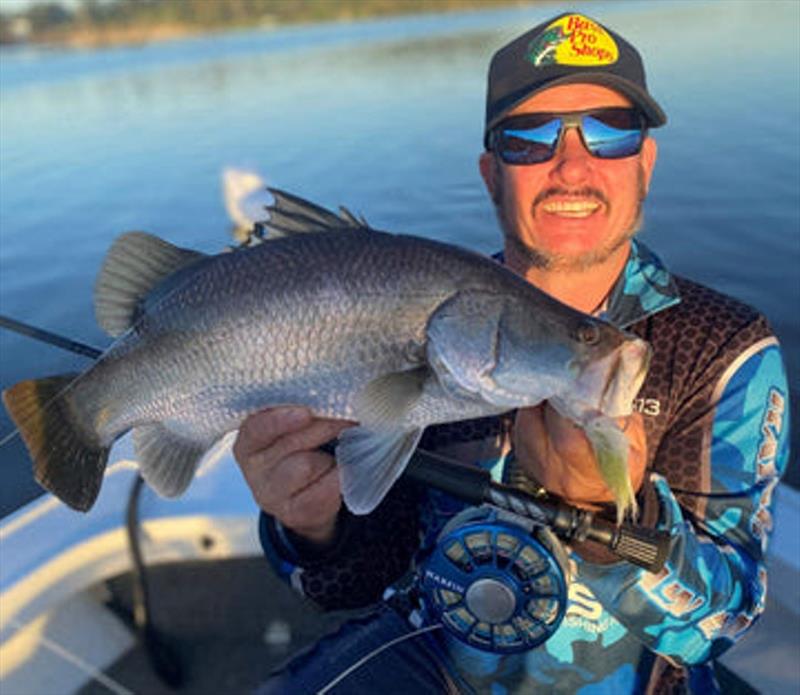 Aaron Muldoon caught this barra from Lenthalls on fly. A great winter option for fly fishos keen to test their skills - photo © Fisho's Tackle World