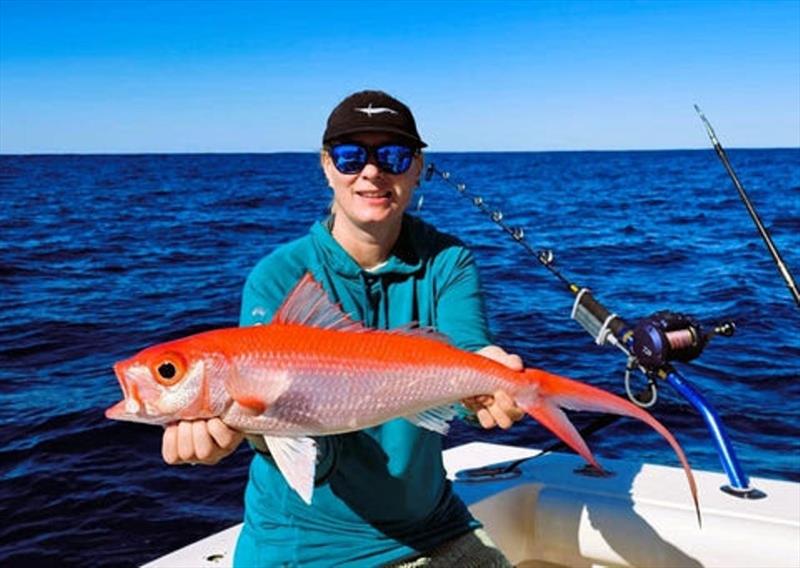 Doreen put the deep drop gear to work and hauled up this fine flamie - photo © Fisho's Tackle World