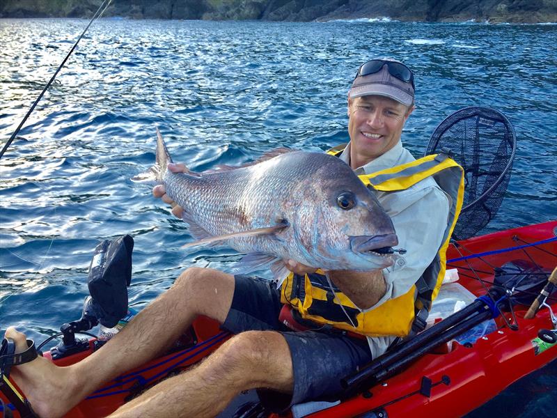 Kayak fishing at its best when i manage to land this 7 kilo Snapper in the Shallows at Great Barrier Island in New Zealand photo copyright Andrew Ettingshausen taken at  and featuring the Fishing boat class