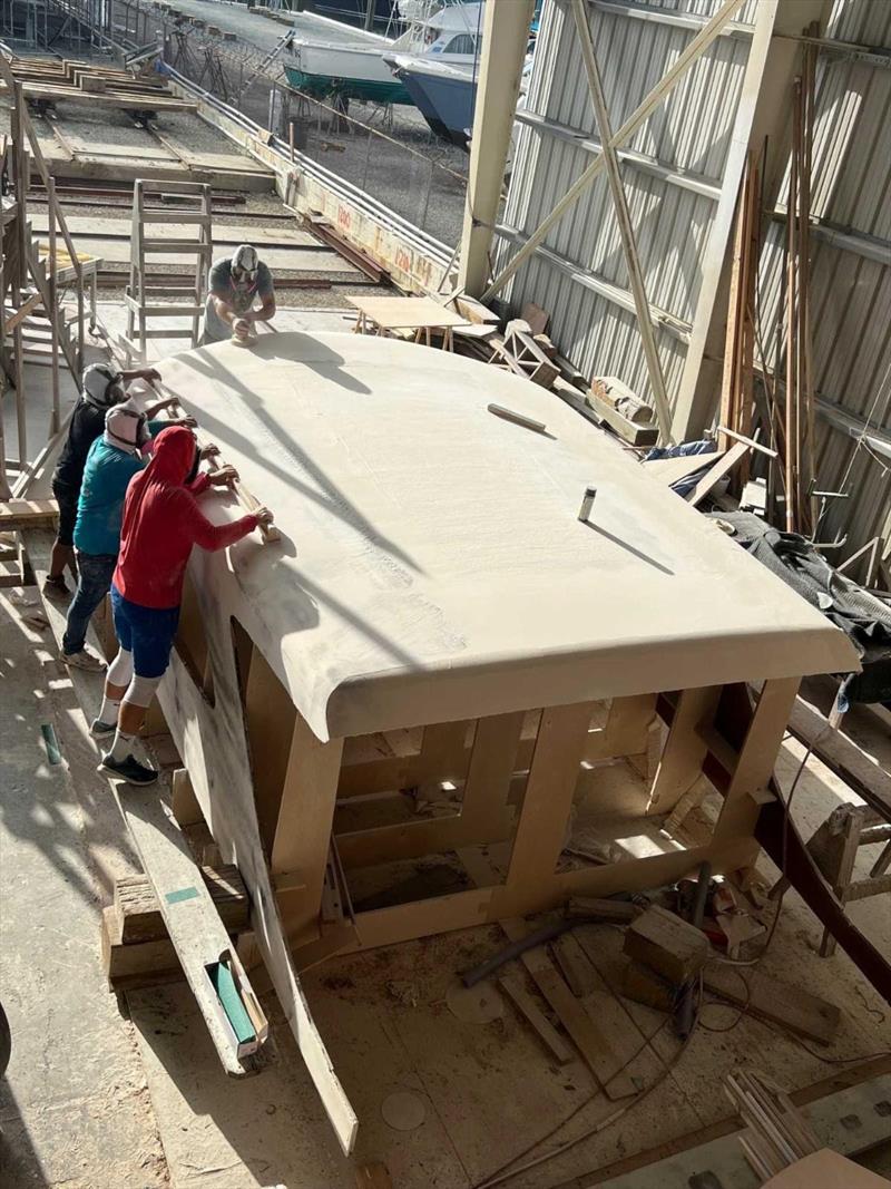 Hull #10 - Bernard's crew blocking the deckhouse - photo © Michael Rybovich & Sons