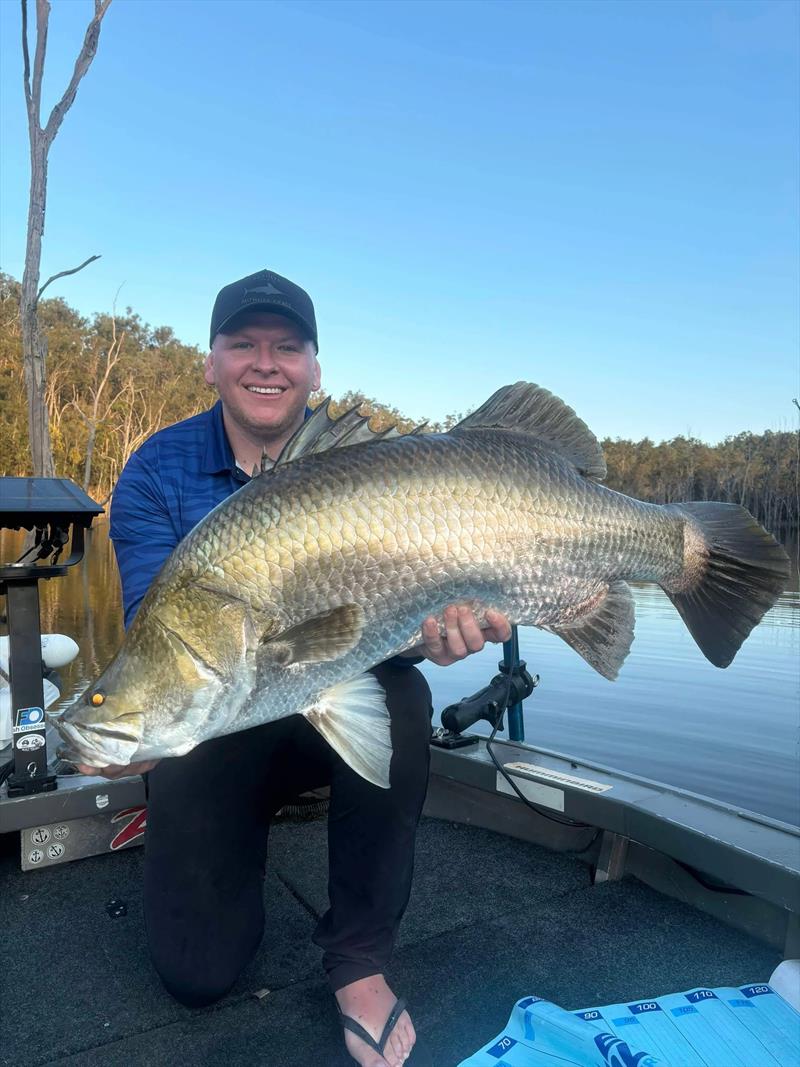 Fisho's staffer, Logan, snuck up to Mondy last weekend and picked up this chunky barra on a Berkley Shimma Shad photo copyright Fisho's Tackle World Hervey Bay taken at  and featuring the Fishing boat class