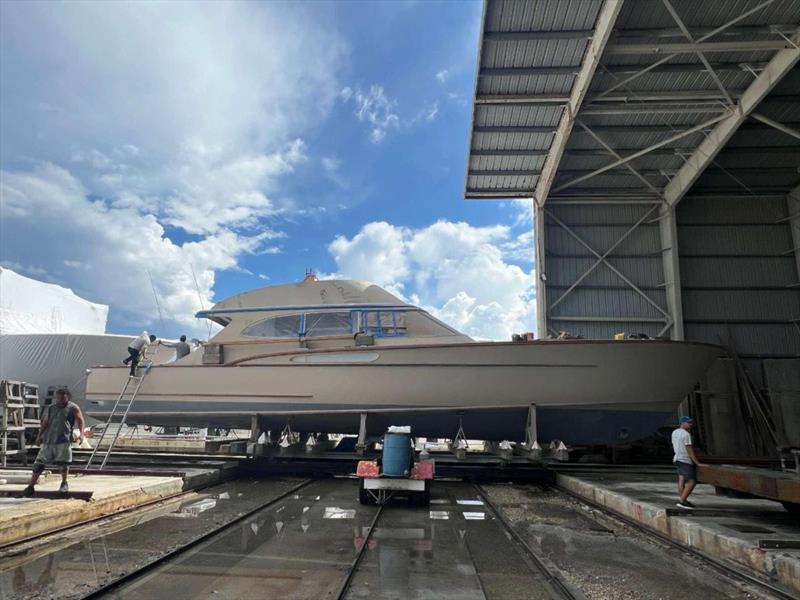 Hull #9 - Moving to the paint shed photo copyright Michael Rybovich & Sons taken at  and featuring the Fishing boat class