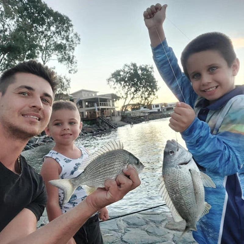 The Ridgeway boys having fun with the local bream population. Happy kids and a very proud dad make for lifetime memories photo copyright Fisho's Tackle World taken at  and featuring the Fishing boat class