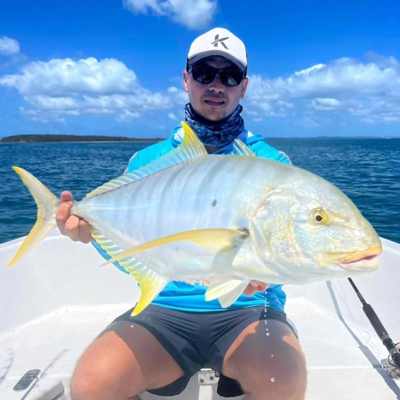 Brocky enjoyed a good day out chasing pelagics, and this goldie was just one in the mix photo copyright Fisho's Tackle World Hervey Bay taken at  and featuring the Fishing boat class