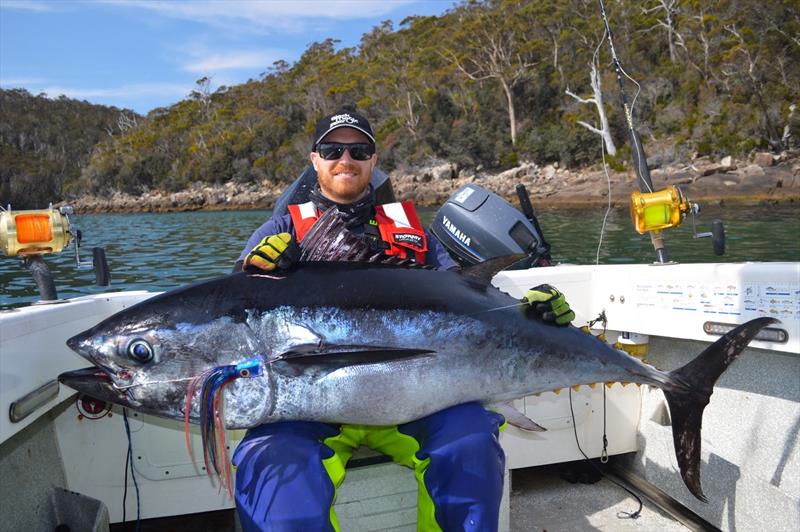 Tom with a very solid October bluefin - photo © Spot On Fishing Hobart