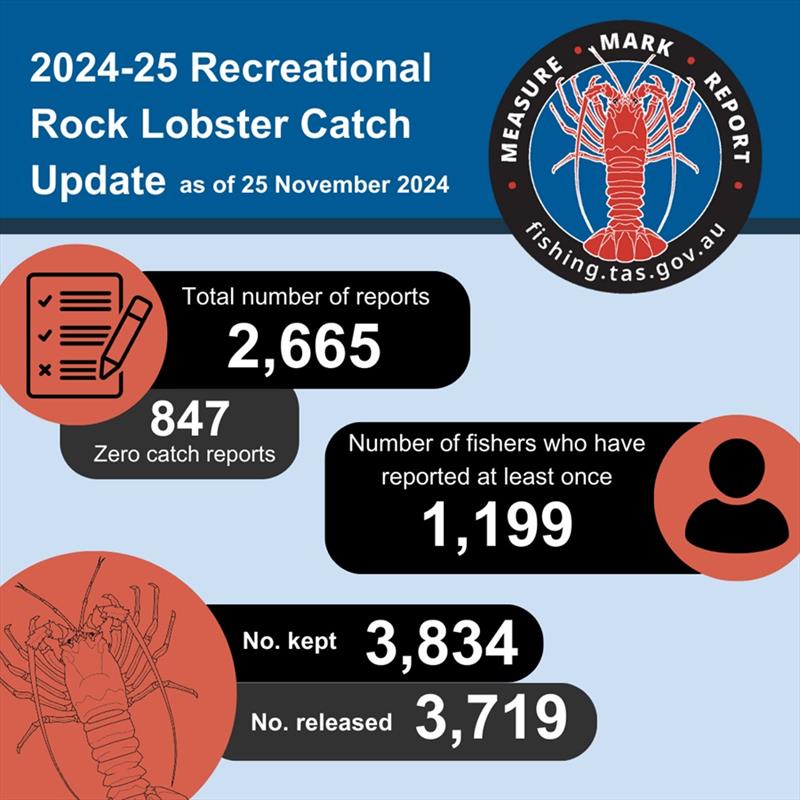 Catch reporting data for the 2024-25 rock lobster season as of 25 November photo copyright Department of NRE Tasmania taken at  and featuring the Fishing boat class