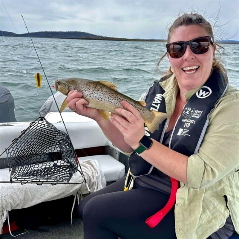 Rosie with GL brown caught off the bee hives photo copyright Spot On Fishing Hobart taken at  and featuring the Fishing boat class