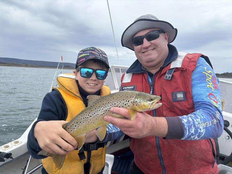 Finlay and Tommy D with one of 23 fish caught during the Movember comp photo copyright Spot On Fishing Hobart taken at  and featuring the Fishing boat class