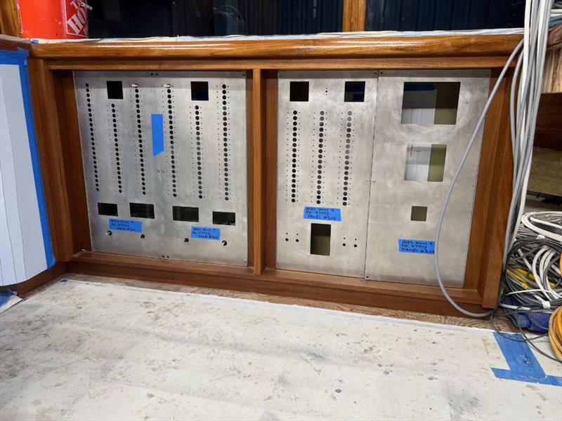 Hull #9 - AC and DC panels ready for wiring - photo © Michael Rybovich & Sons