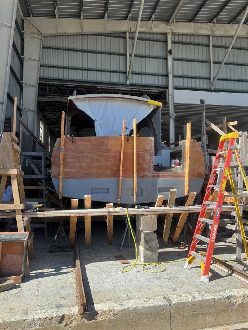 Hull #10 - Teak transom going on - photo © Michael Rybovich & Sons