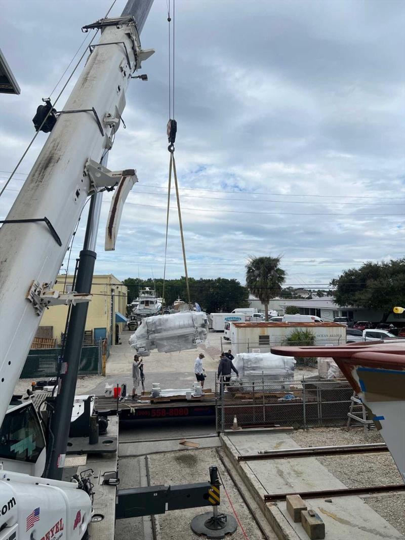 Hull #11 - Lifting the M96's - photo © Michael Rybovich & Sons