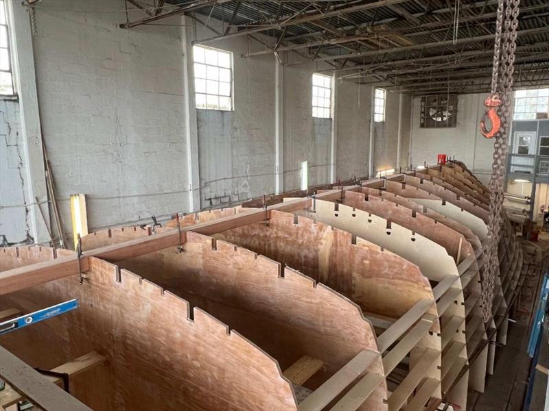 Hull #12 - Keel in jig - photo © Michael Rybovich & Sons