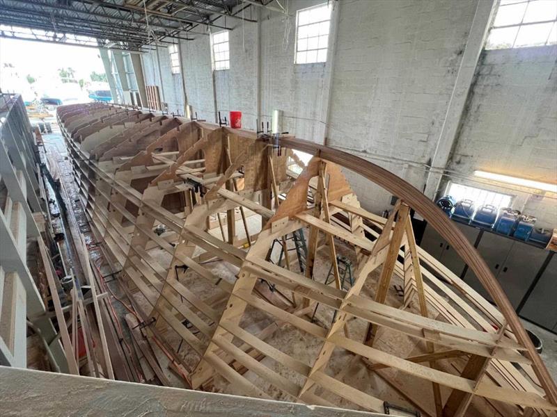 Hull #12 - Stem and keel looking aft - photo © Michael Rybovich & Sons