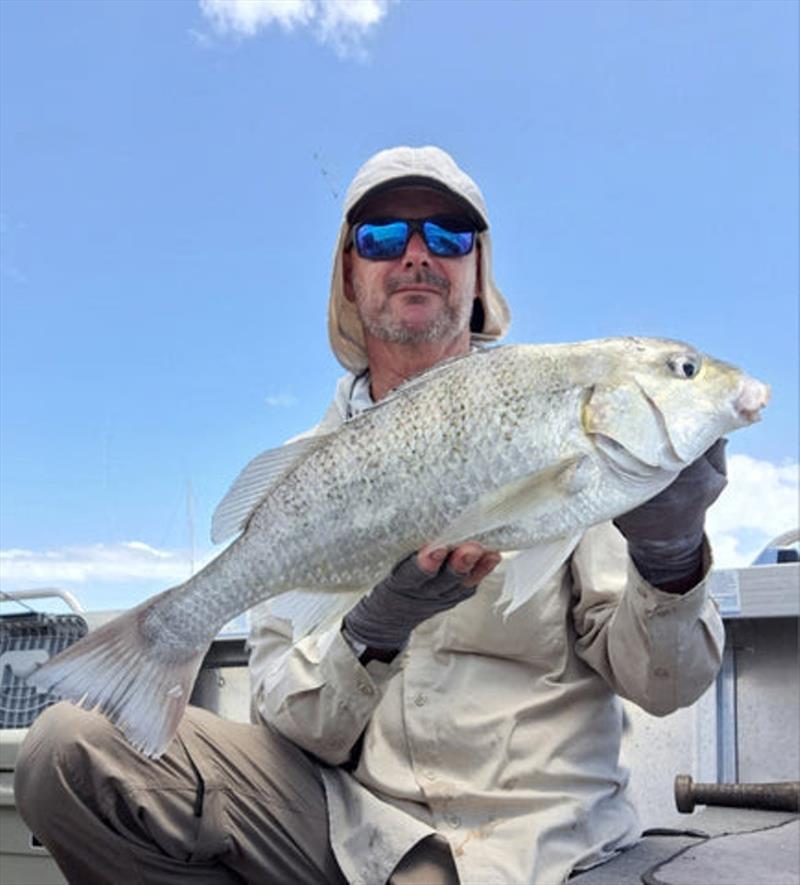 Deano has no trouble catching a feed in the skinny water. Grunter have been a regular on the menu this summer - photo © Fisho's Tackle World