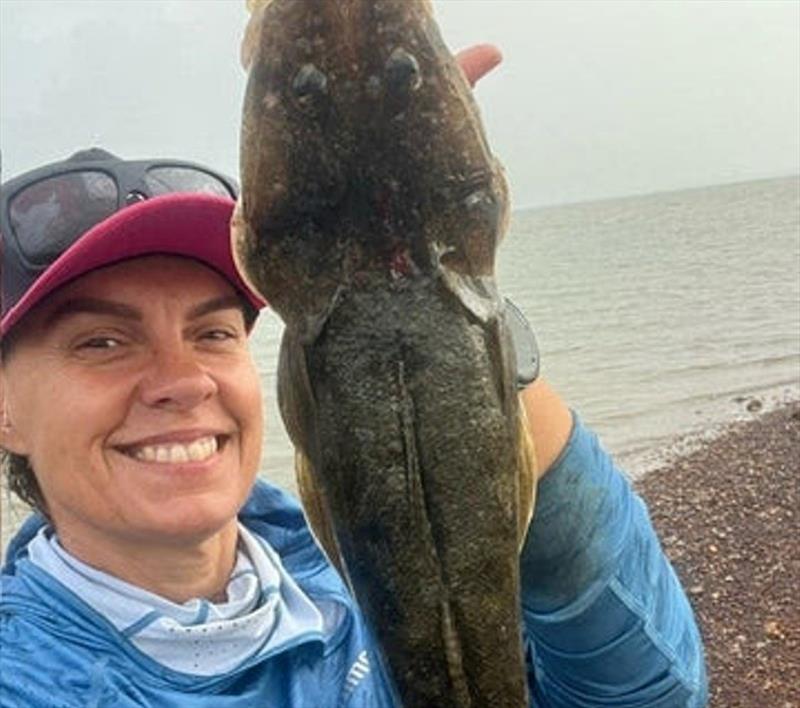 Lou caught this fine flatty for dinner first cast with her first ever Daiwa Double Clutch. Adding another avenue for flats fishing other than her usual softies photo copyright Fisho's Tackle World taken at  and featuring the Fishing boat class