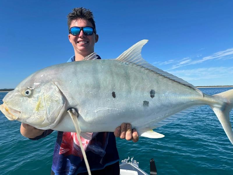 Large golden trevally are moving closer inshore as the bait schools move in. Expect plenty of these as snapper bycatch this winter - photo © Fisho's Tackle World