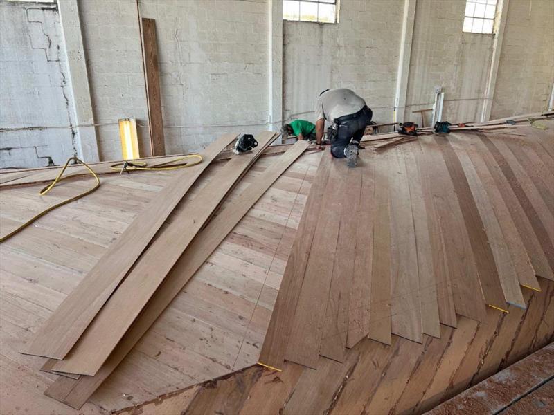 Hull #12 - Fitting 2nd bottom layer - photo © Michael Rybovich & Sons