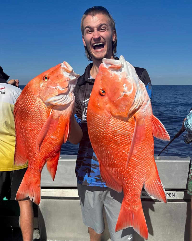 Caleb celebrated his birthday in style by catching these ripper reds on a Double Island Point Fishing Charter - photo © Fisho's Tackle World