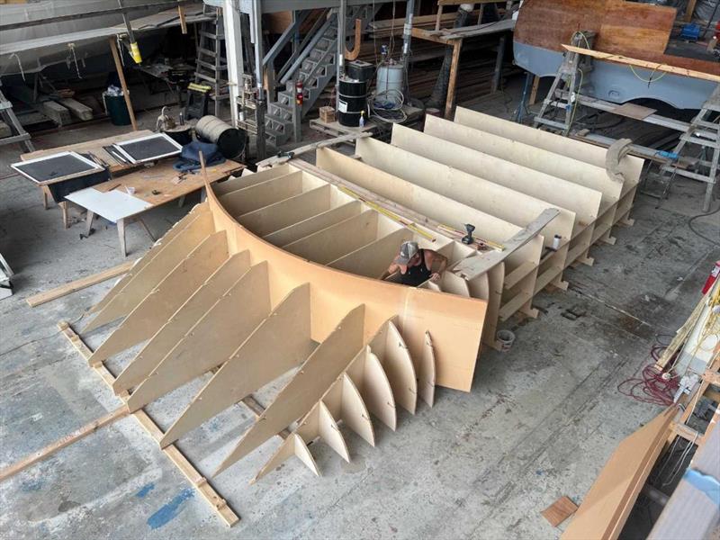 Hull #11 - Bridge jig assembly - photo © Michael Rybovich & Sons