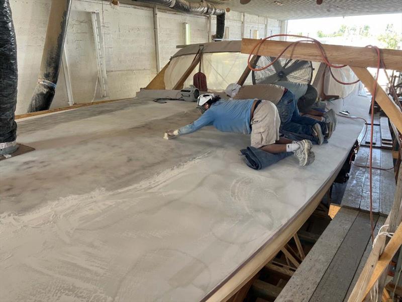 Hull #11 - Blocking the foredeck - photo © Michael Rybovich & Sons