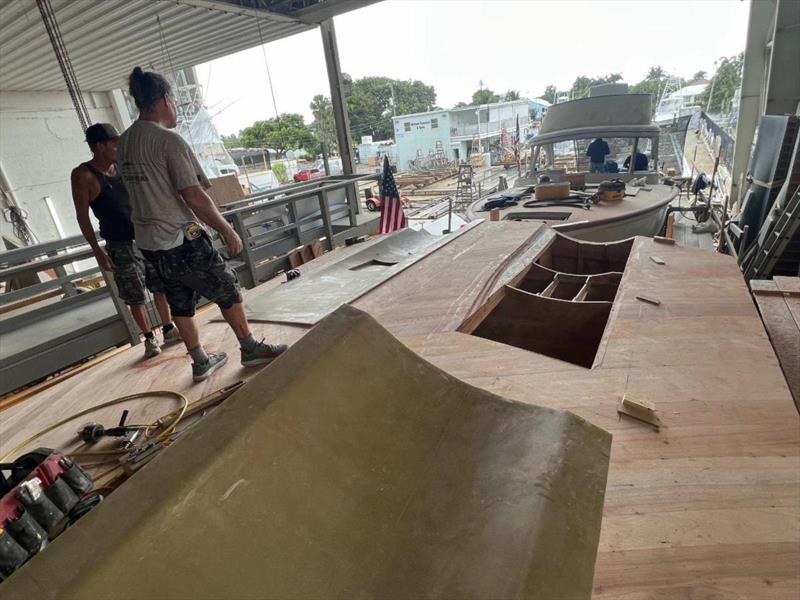 Hull #12 - Big hole ready for installation - photo © Michael Rybovich & Sons