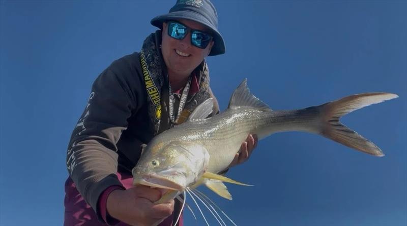 Billy Green proving that you can catch threadies from our estuaries in winter - photo © Fisho's Tackle World Hervey Bay