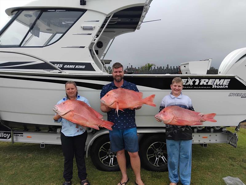The Parker family with a brace of fine reds from their latest offshore mission photo copyright Fisho's Tackle World Hervey Bay taken at  and featuring the Fishing boat class