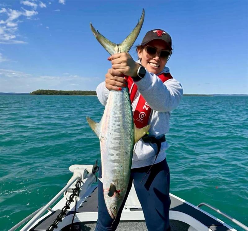 Marion with a solid broadie that took a liking to a trolled Grumpy Lures Trout Candy - photo © Fisho's Tackle World Hervey Bay