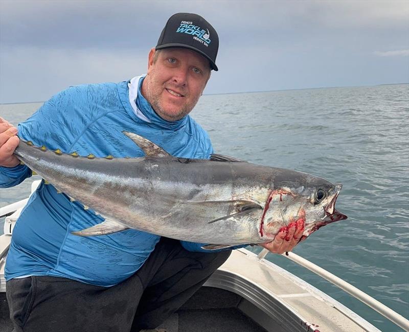 Andrew Faulkener proving there are still longtails in the bay. Fish deeper presentations for them this time of year as they feed on yakkas and herring - photo © Fisho's Tackle World Hervey Bay