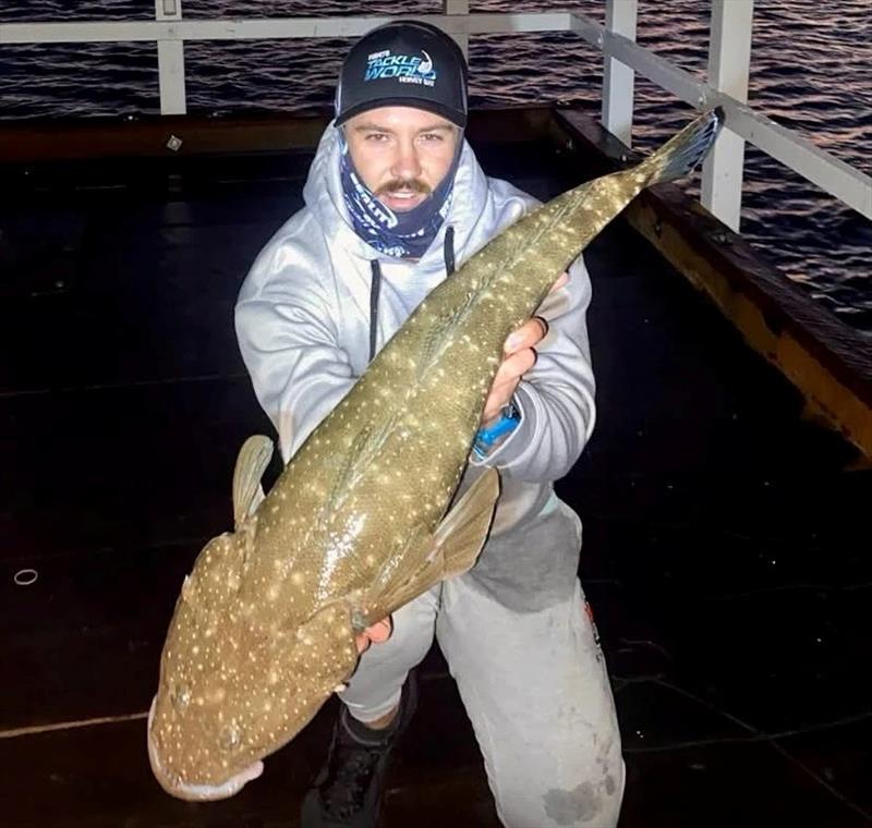 Kealan back on his old stomping grounds at the pier catching flathead - photo © Fisho's Tackle World Hervey Bay
