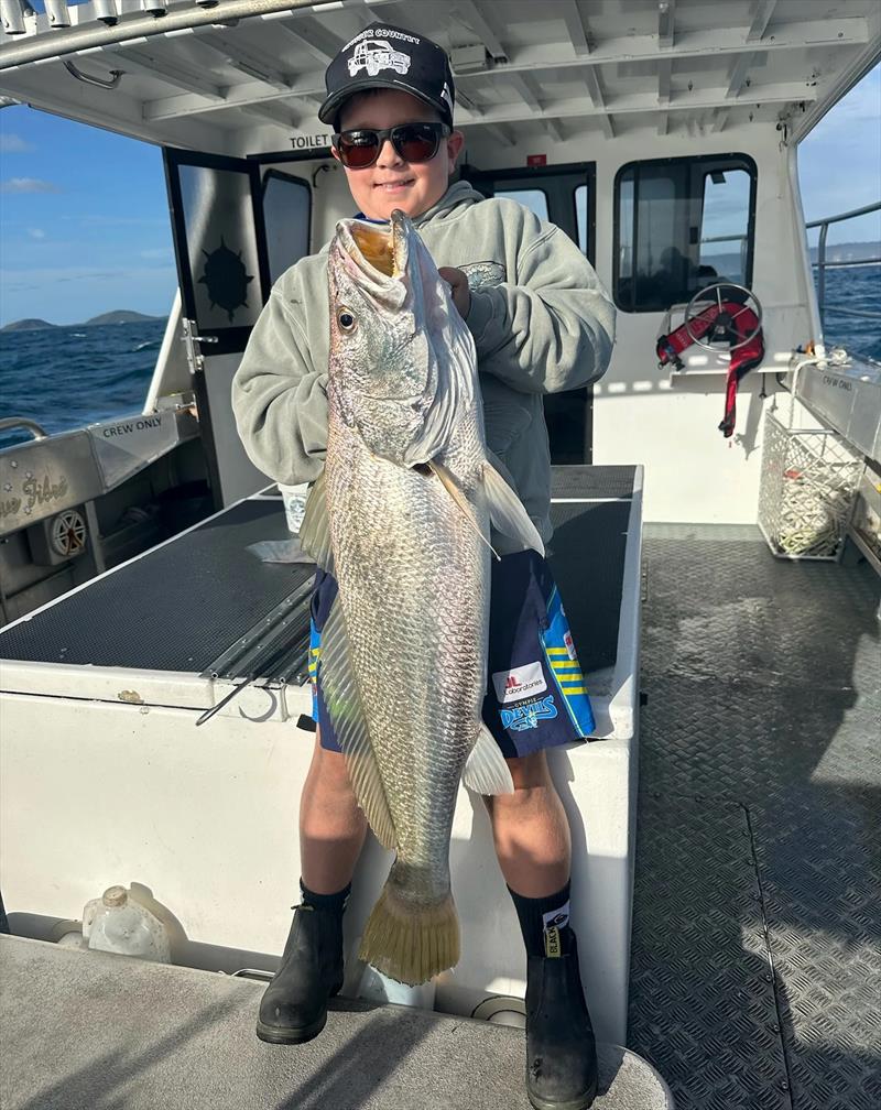 Ollie hauled this Wide Bay jewie over the rails of his dad's charter boat. A first of many to come no doubt, Ollie photo copyright Fisho's Tackle World Hervey Bay taken at  and featuring the Fishing boat class