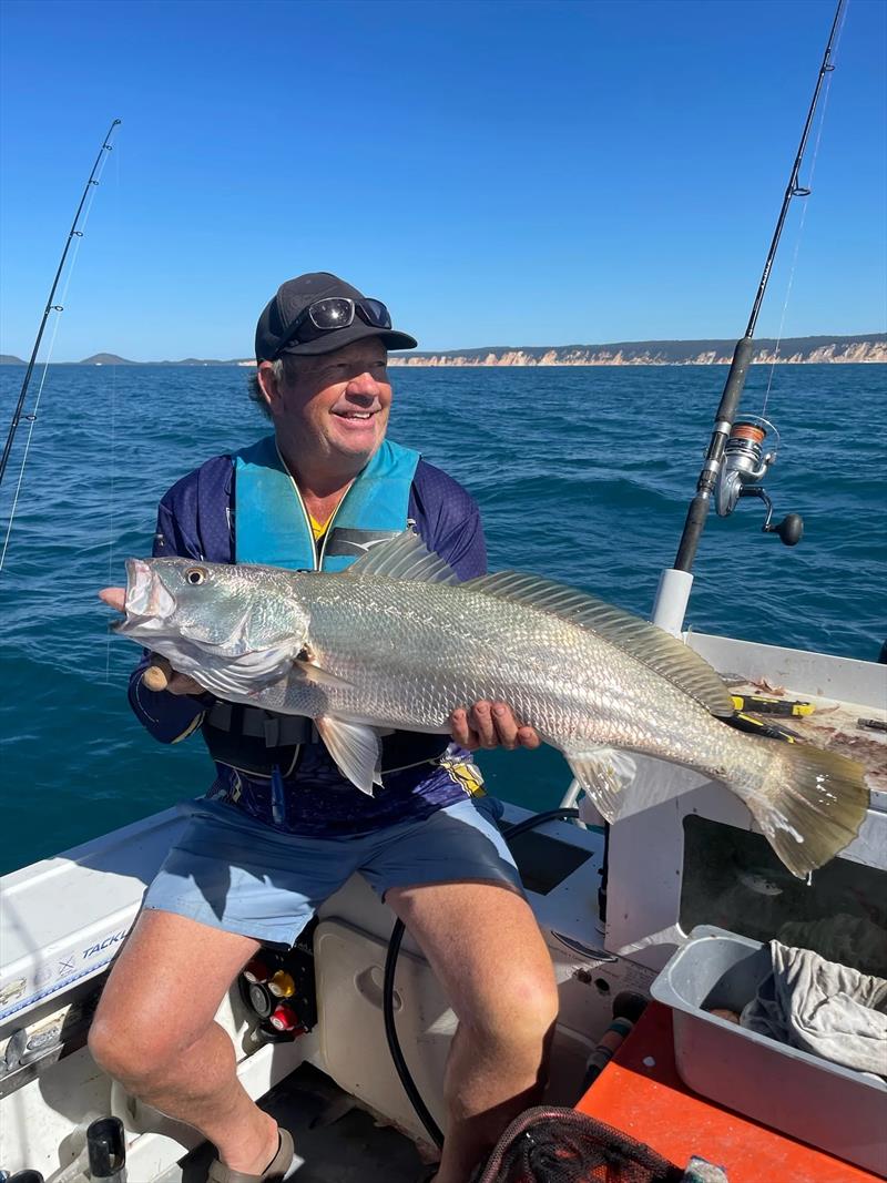 Neil went snapper fishing with Mick off the Wide Bay bar and found himself hooked up to this fine jewie photo copyright Fisho's Tackle World Hervey Bay taken at  and featuring the Fishing boat class