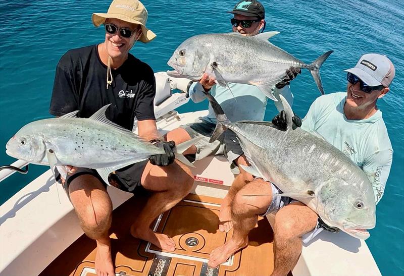 The GTs were on the rampage when Saltwater Playground Charters hit the shallow shoal country off Breaksea Spit - photo © Fisho's Tackle World Hervey Bay