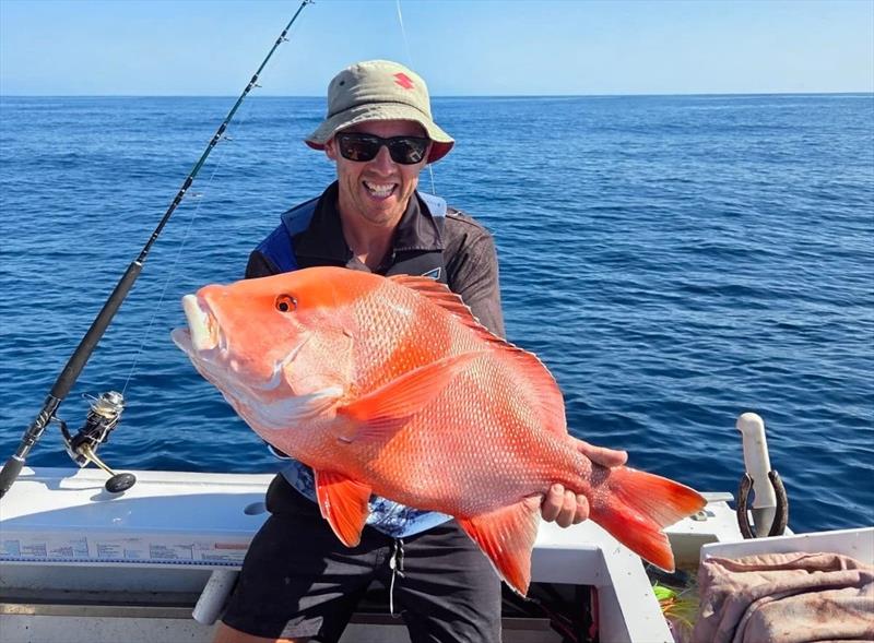 Mick managed the current offshore for a couple of reds like this after a trolling session on the yellowfin and spaniards - photo © Fisho's Tackle World Hervey Bay