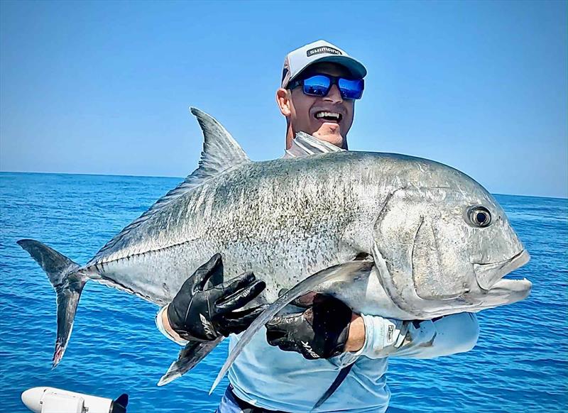 'GT Buster' hitched a ride with Saltwater Playground Charters and hooked into the GTs east of Breaksea Spit - photo © Fisho's Tackle World Hervey Bay