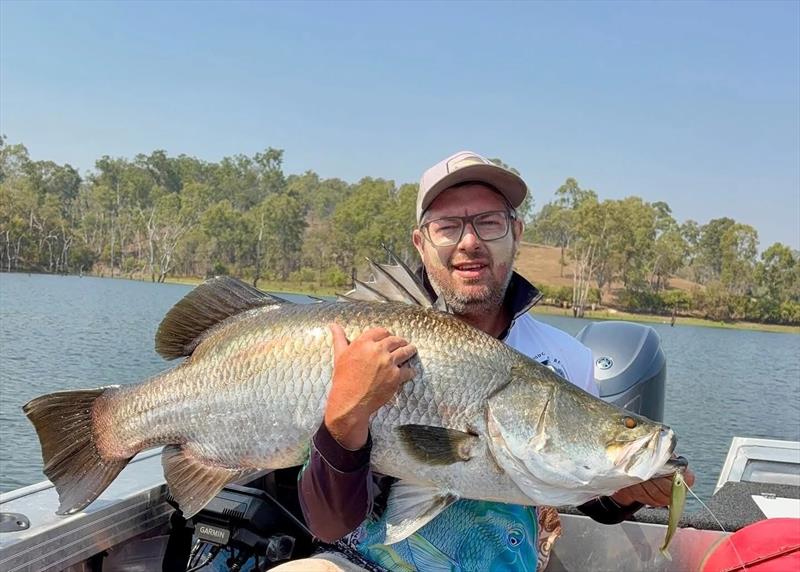 Deej took on the crowds at Mondy and picked up this beaut barra on the good old faithful Berkley Hollowbelly - photo © Fisho's Tackle World Hervey Bay