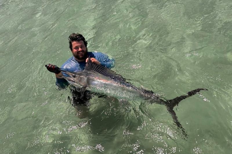 Dylan was one of the first to score a Hervey Bay baby black this season. It will be on for young and old once this wind eases - photo © Fisho's Tackle World Hervey Bay