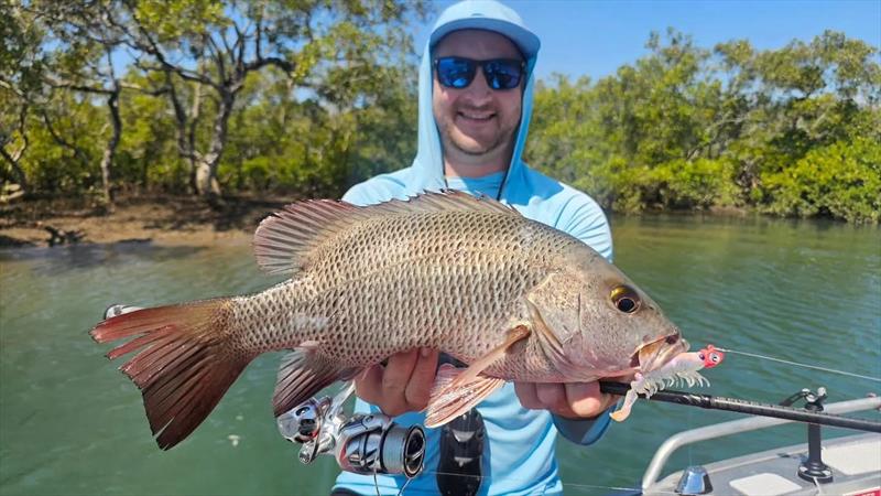 The new Zman Prawnz Elite was too tempting for this fine jack for Jacko - photo © Fisho's Tackle World Hervey Bay