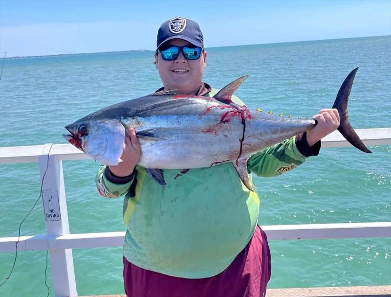 Hayden caught this barrel of a longtail from Urangan Pier. Ripper fish mate! - photo © Fisho's Tackle World Hervey Bay