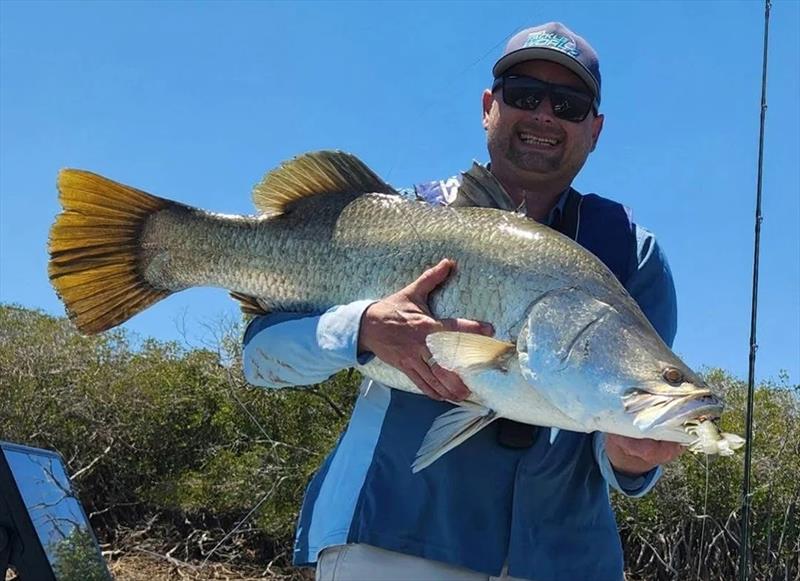 Ado with a sample of the sort of salties being caught from our rivers at present. You only have 7 more days to target them, so don't dilly dally - photo © Fisho's Tackle World Hervey Bay