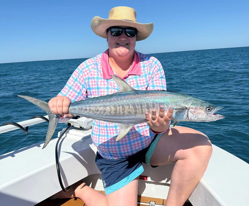 Saltwater Playground Charters have been putting clients onto all sorts of pelagics lately. Johanna with a nice mackerel - photo © Fisho's Tackle World Hervey Bay