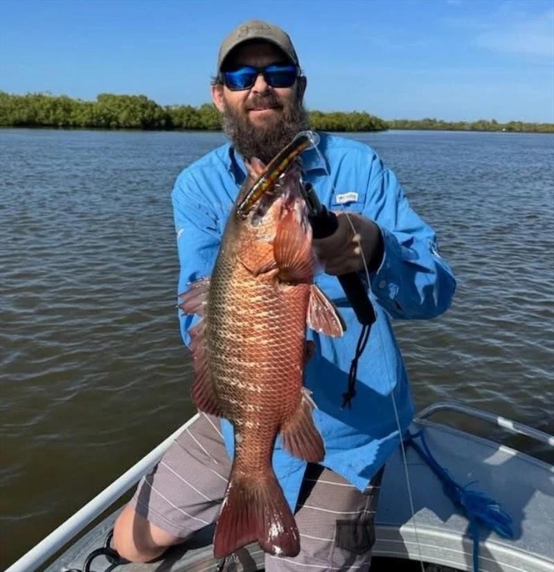 Big jacks eat big lures as well as small lures, as Hilly can attest photo copyright Fisho's Tackle World Hervey Bay taken at  and featuring the Fishing boat class