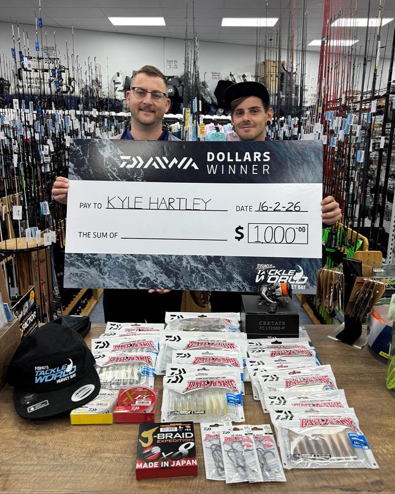 Don't miss your chance to get in the draw for $1,000 per week from Daiwa. You too could be spending up big like Kyle - photo © Fisho's Tackle World Hervey Bay