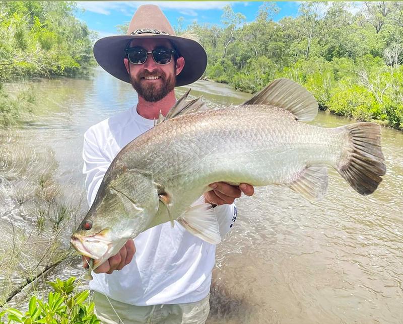 Rhys found barra like this holding out of the flow in a local stream. Expect big things on the barra front later next week - photo © Fisho's Tackle World Hervey Bay